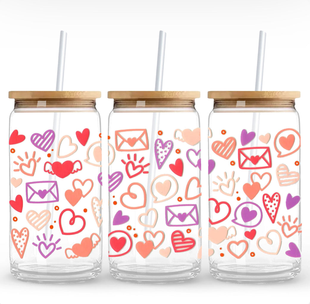 Valentines Doodles Glass Cup
