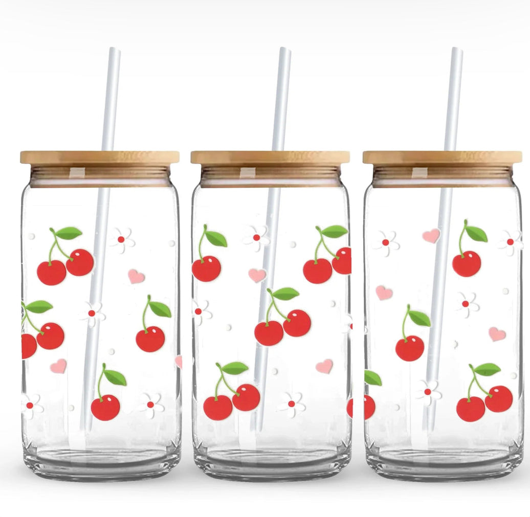 Cherries Glass Cup