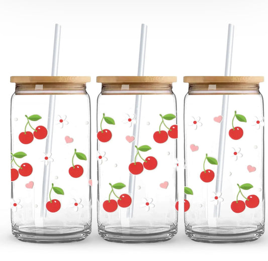 Cherries Glass Cup